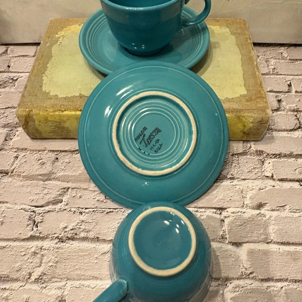 Set of Two Fiesta Turquoise Cups and Saucers.